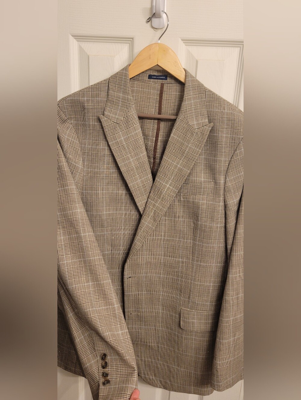 Stafford Mens Sport Coat Brown And Cream Plaid 46R